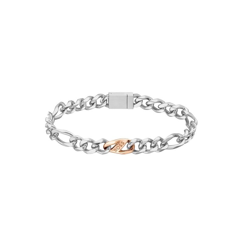 ボス メンズ アクセサリー ブレスレット・バングル・アンクレット Tシャツ Gents BOSS Rian Stainless Steel and Rose Gold IP Figaro Bracelet Two Tone ゴールド