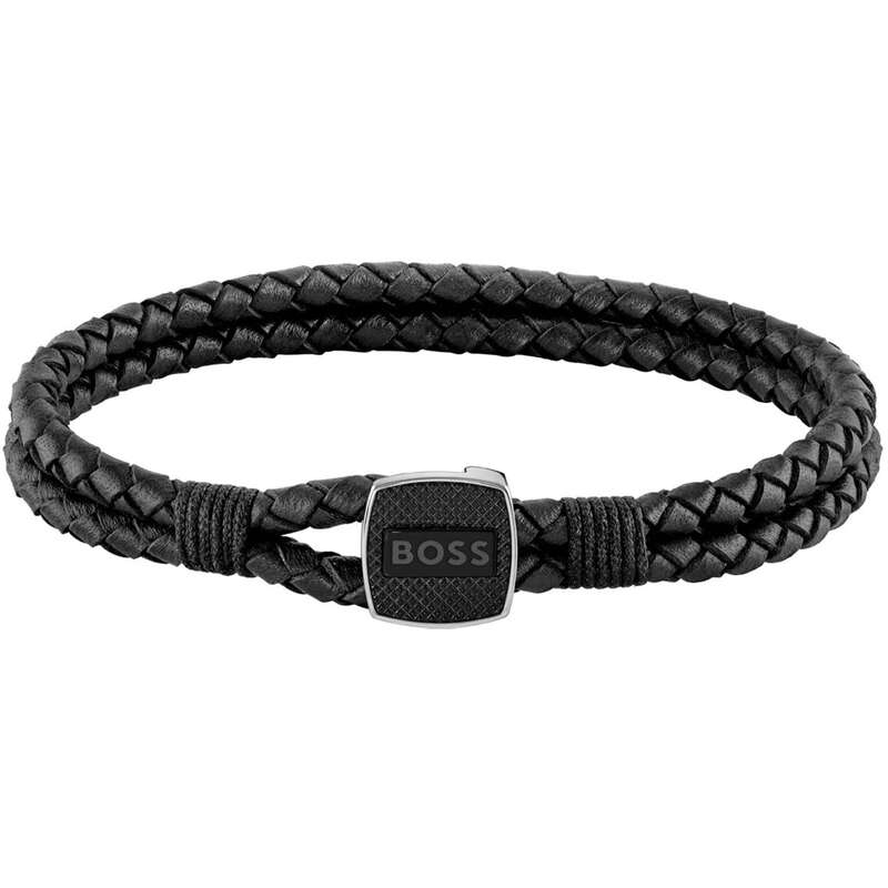 ボス メンズ アクセサリー ブレスレット・バングル・アンクレット レザー Gents BOSS Seal Braided Leather Bracelet Black ブラック 15,466円