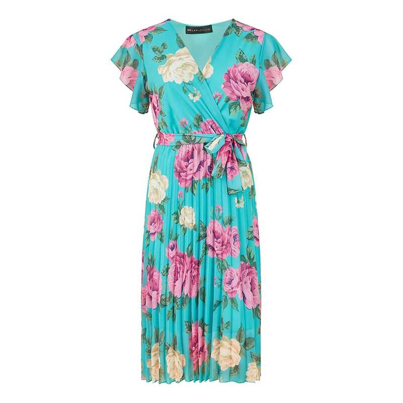 メラロンドン レディース トップス ワンピース フラワー柄 プリーツ フラワー Mela London Green Floral Wrap Pleated Dress Green グリーン