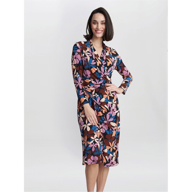 ジーナバッコーニ レディース トップス ワンピース ラップワンピース ジャージー Gina Bacconi Isobel Jersey Wrap Dress BLACK / PINK / TEAL ブラック