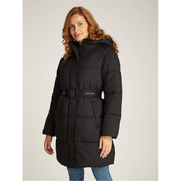 カルバンクライン レディース アウター ジャケット・ブルゾン ロゴ Calvin Klein Jeans LOGO BELT LONG PUFFER Ck Black ブラック