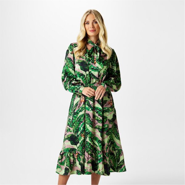 ビバ レディース トップス ワンピース ティアード ミディワンピース ミディ Biba Tiered Midi Dress Banana Leaf Prt
