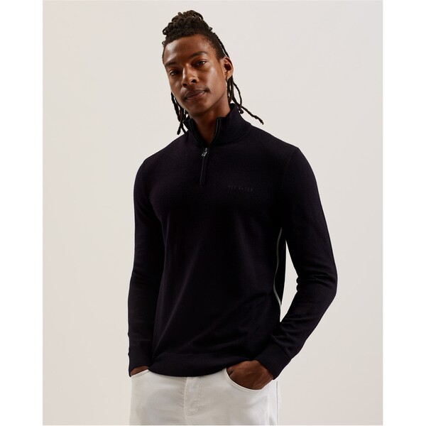 テッドベーカー メンズ アウター 編み物・プルオーバー ハーフジップ Ted Baker Ted Fashbee HalfZip 錫44 Navy 米国海軍 ニット・セーター-メンズファッション