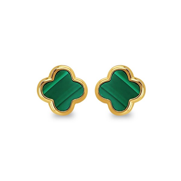 ビー ユー レディース アクセサリー ピアス・イヤリング Be You Sterling Silver Gold Plated Clover Malachite Studs Yellow Gold Plated イエロー