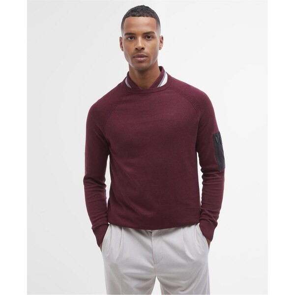 バブアー メンズ アウター ニット・セーター クルーネック Barbour International Blades Crew Neck Jumper Bordeaux RE98