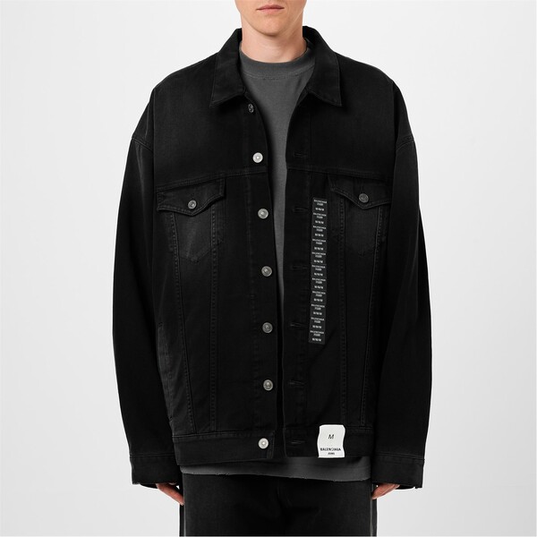 バレンシアガ メンズ アウター ジャケット・ブルゾン デニム ジャケット BALENCIAGA Size Sticker Denim Jacket Sunblchd Black ブラック|ReVida 店