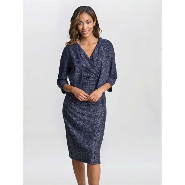 ジーナバッコーニ レディース トップス ワンピース Vネック ジャケット Gina Bacconi Miriam V-Neck Dress And Jacket Set NAVY / SILVER ネイビー|ReVida 店