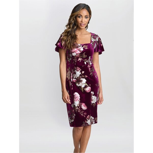 ジーナバッコーニ レディース トップス ワンピース プリント ベルベット Gina Bacconi Paulina Foil Printed Velvet Dress MAGENTA マゼンタ