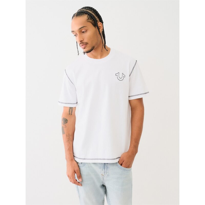 トゥルーレリジョン メンズ トップス Tシャツ True Religion Big T Horseshoe Tee White ホワイト