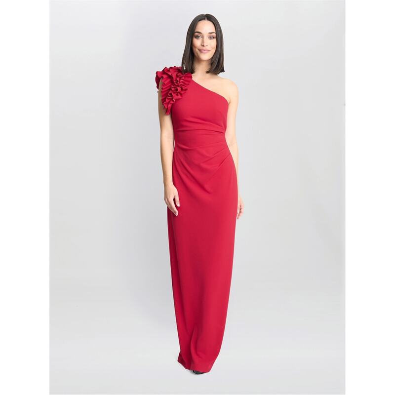 ジーナバッコーニ レディース トップス ワンピース マキシワンピース フリル マキシ Gina Bacconi Nicole Ruffled One Shoulder Maxi Dress RED レッド
