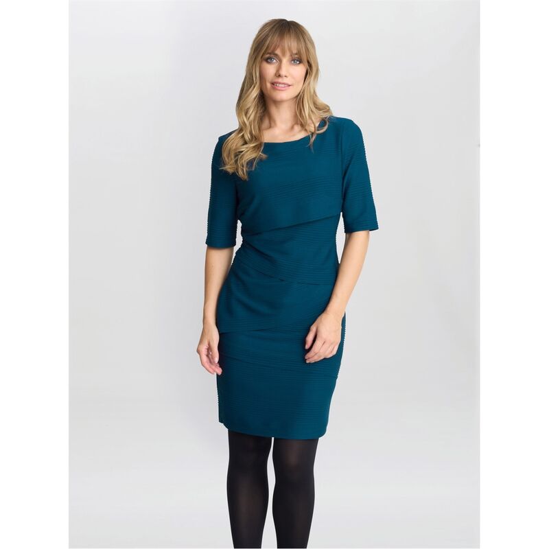 ジーナバッコーニ レディース トップス ワンピース リブ Gina Bacconi Alexa Ribbed Fabric Layered Dress MALLARD