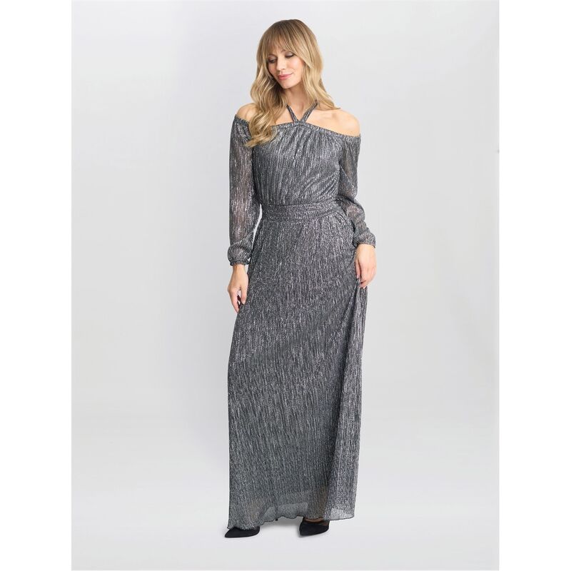 ジーナバッコーニ レディース トップス ワンピース トール Gina Bacconi Sylvia Metallic Off The Shoulder Dress SKY BLUE ブルー