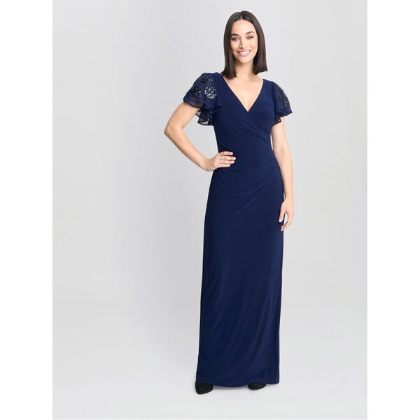 ジーナバッコーニ レディース トップス ワンピース Vネック マキシワンピース ジャージー マキシ Gina Bacconi Nicolette Jersey V-Neck Maxi Dress NAVY ネイビー