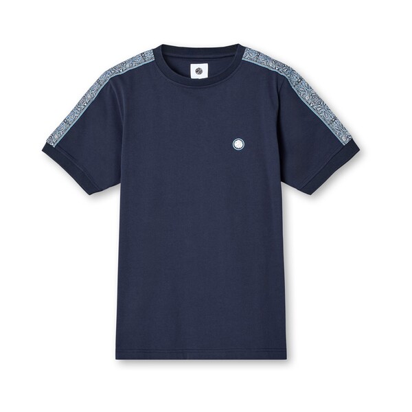 プレティグリーン メンズ トップス Tシャツ Pretty Green Eclipse Paisley Tape T-Shirt Navy ネイビー|ReVida 店