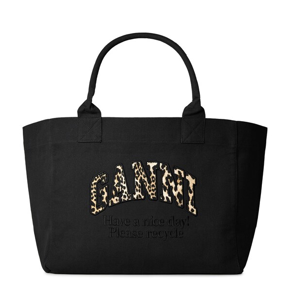 ガニー レディース バッグ ハンドバッグ GANNI Oversized Canvas Tote Bag Blk/Leopard アニマル