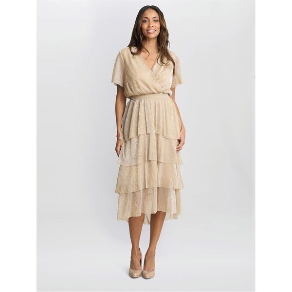 ジーナバッコーニ レディース トップス ワンピース ティアード トール ニット Gina Bacconi Cheri Metallic Knit Tiered Dress GOLD / SILVER ゴールド 39,520円