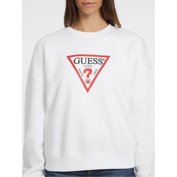 ゲス レディース アウター パーカー・スウェット Guess Triangle Icon Crew Jumper Pure White ホワイト｜ReVida 店