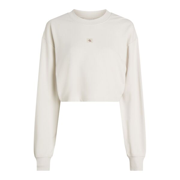 カルバンクライン レディース アウター パーカー・スウェット 労働者の一団のど頚 Calvin Klein Jeans WOVEN LABEL SHORT CREWNECK Chalk 車輪止め