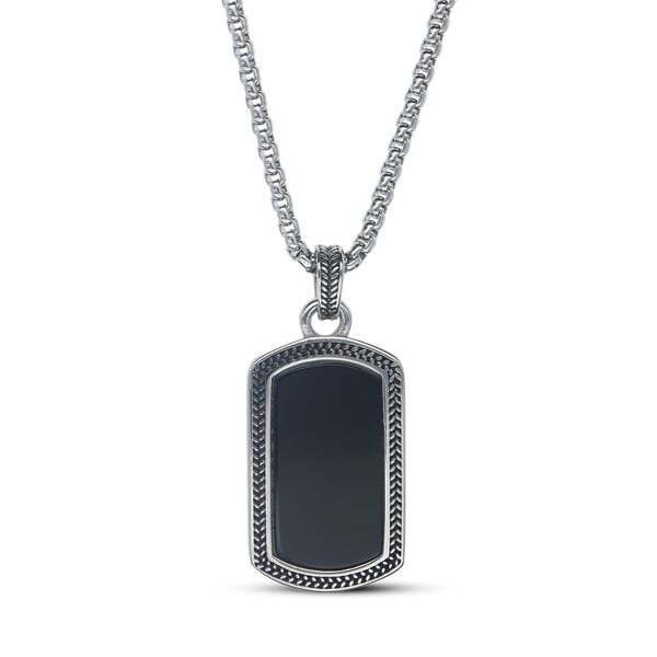 ビー ユー メンズ アクセサリー ネックレス・チョーカー・ペンダントトップ Tシャツ Be You Mens Stainless Steel Black Agate Dogtag Pendant silver シルバー