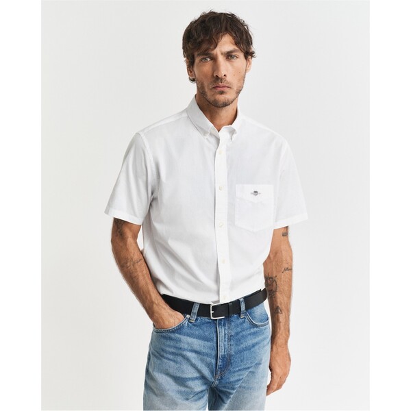 ガント メンズ トップス シャツ レギュラーフィット Gant Regular Fit Classic Poplin Short Sleeve Shirt White ホワイト