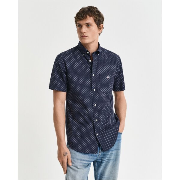 ガント メンズ トップス シャツ プリント Gant Micro Print Short Sleeve Shirt Evening Blue ブルー
