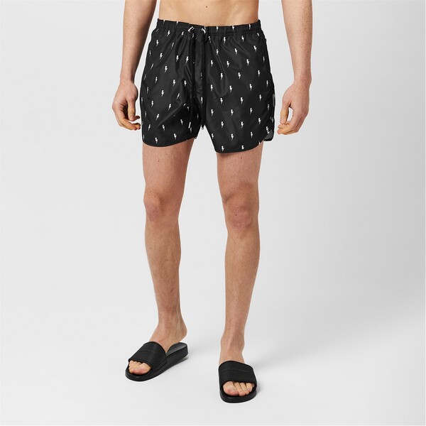ニールバレット メンズ 水泳着 二分の一ズボン下・さる股引き 遊撃手ズボン下 NEIL BARRETT All-Over Thunderbolt Shorts Black/White 白いこと