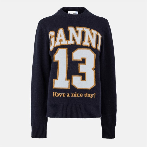 ガニー レディース アウター ニット・セーター GANNI Baseball Crew Jumper Sky Captain｜ReVida 店