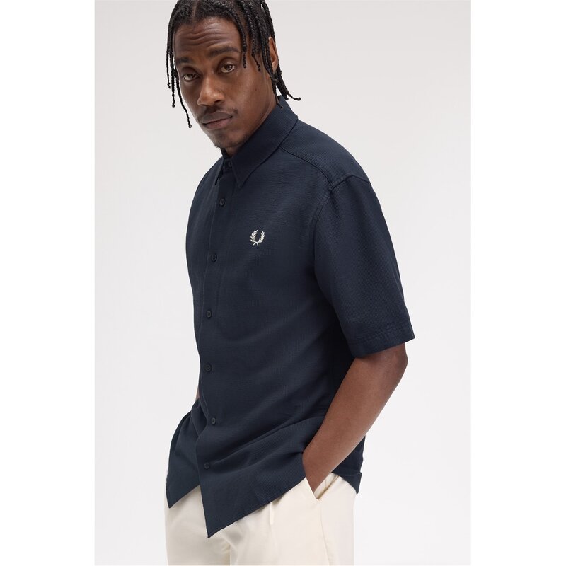 フレッドペリー メンズ トップス シャツ Fred Perry Fred SeersuckerShirt Sn53 Navy 608 ネイビー