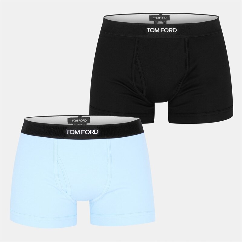 トム・ジェラルド・r・フォード メンズ アンダーお召しもの ボクサーズボン下 綿織物 TOM FORD Men\u0027S Plain Cotton Boxer Briefs 2-Pack Black/Aqua 黒いこと