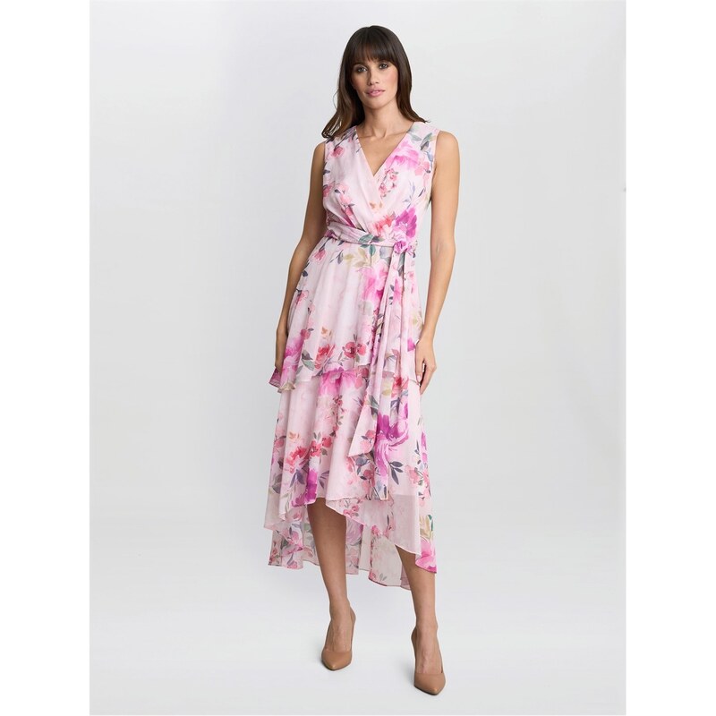 ジーナバッコーニ レディース トップス ワンピース フラワー柄 フラワー Gina Bacconi Evelynn Floral Wrap Effect Hi-low Dress PINK ピンク