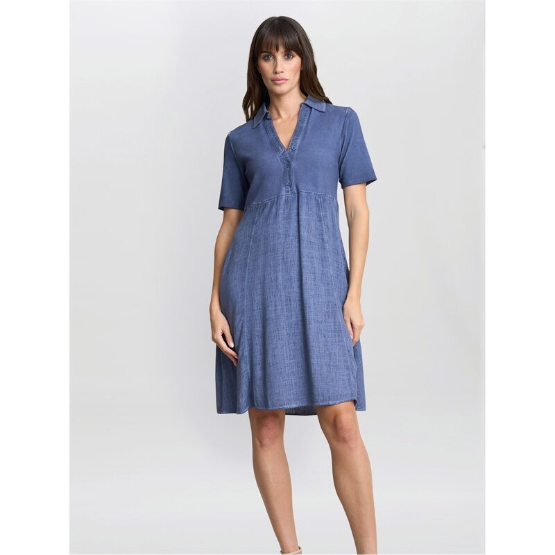 ジーナバッコーニ レディース トップス ワンピース ジャージー Gina Bacconi Aaliyah Chambray Demin and jersey Dress NAVY / DENIM ネイビー|ReVida 店