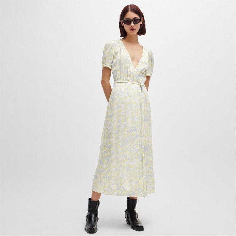 フューゴ レディース トップス ワンピース Hugo Kikoni-1 Wrap-Front Dress White yellow ホワイト|ReVida 店