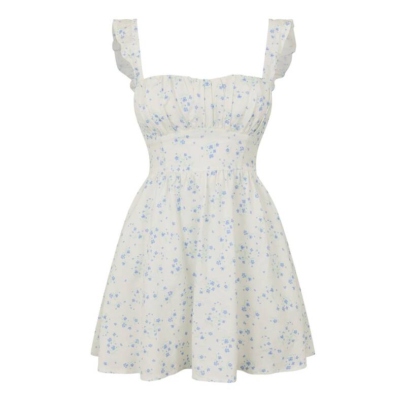 ジャック ウィルス レディース トップス ワンピース Jack Wills Patterned Tie Back Dress White/Blue Dits ホワイト