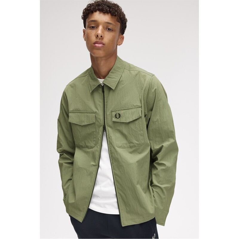 フレッドペリー メンズ アウター ジャケット・ブルゾン シャツ Fred Perry Zip Overshirt Olive Mint X88 ミント