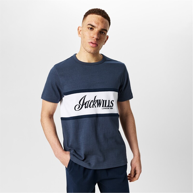 ジャック ウィルス メンズ トップス Tシャツ Jack Wills Colour Block T-Shirt Night Sky