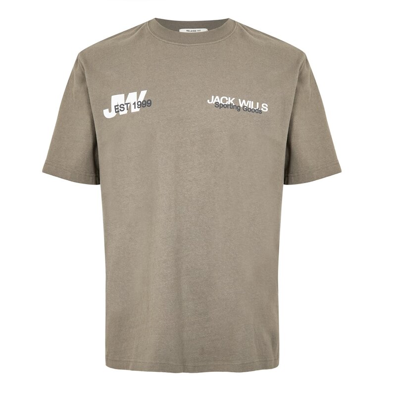 ジャック ウィルス メンズ トップス Tシャツ Jack Wills Overlap Text T-Shirt Smokey Olive オリーブ｜ReVida 店