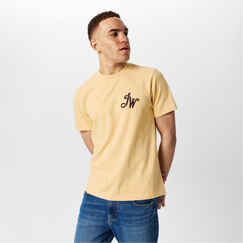 ジャック ウィルス メンズ トップス Tシャツ Jack Wills Script Initial T-Shirt Muted Yellow イエロー|ReVida 店