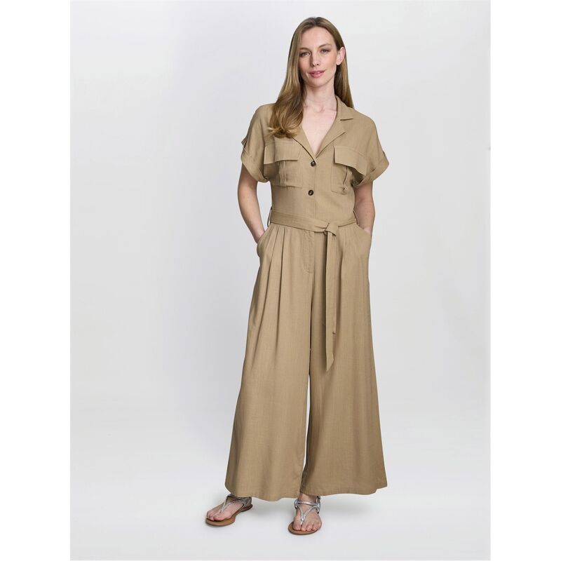 ジーナバッコーニ レディース トップス ワンピース ジャンプスーツ リネン Gina Bacconi Carmela Linen Jumpsuit TAN タン｜ReVida 店