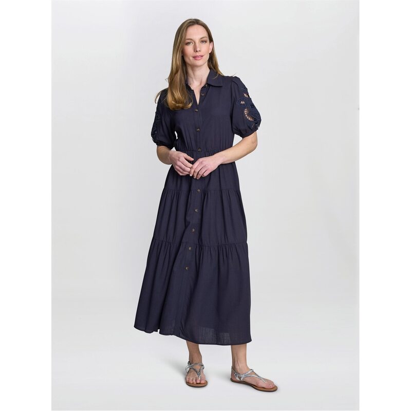 ジーナバッコーニ レディース トップス ワンピース Gina Bacconi Carey Puff Sleeve Dress NAVY ネイビー
