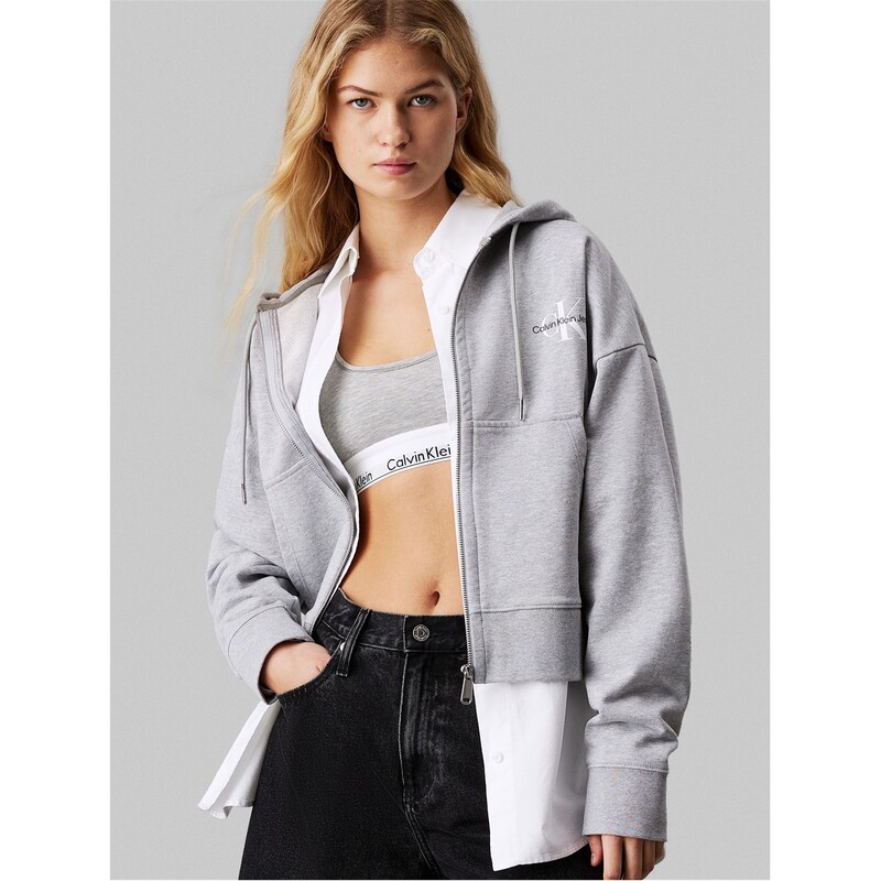 カルバンクライン レディース アウター パーカー・スウェット パイル ロゴ パーカー Calvin Klein Jeans CKJ MONOLOGO FRENCH TERRY HOODIE H Grey Heather グレー|ReVida 店