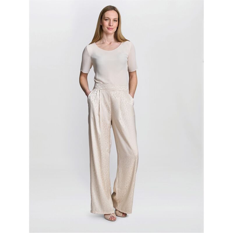 ジーナバッコーニ レディース ボトムス カジュアルパンツ サテン Gina Bacconi Sabine Satin Jacquard Pull On Trouser CREAM クリーム