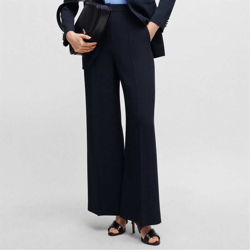 ボス レディース ボトムス カジュアルパンツ パンツ ハイウエスト Boss Tikela High-Waisted Relaxed-Fit Trousers Dark Blue ブルー|ReVida 店