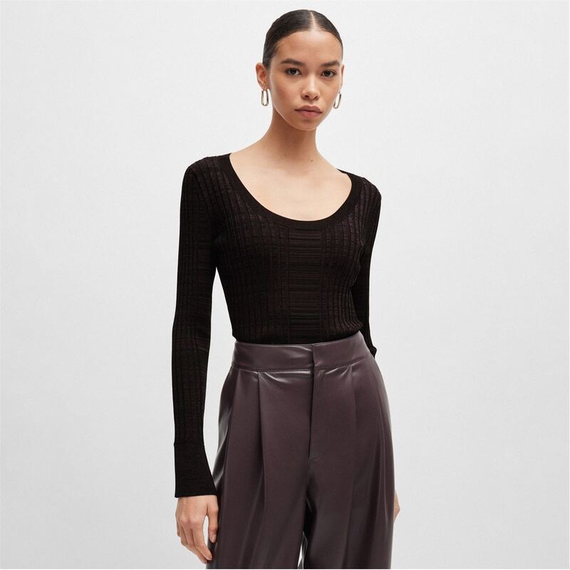 ボス レディース アウター パーカー・スウェット セーター Boss Firama Scoop-Neck Sweater Brown ブラウン｜ReVida 店