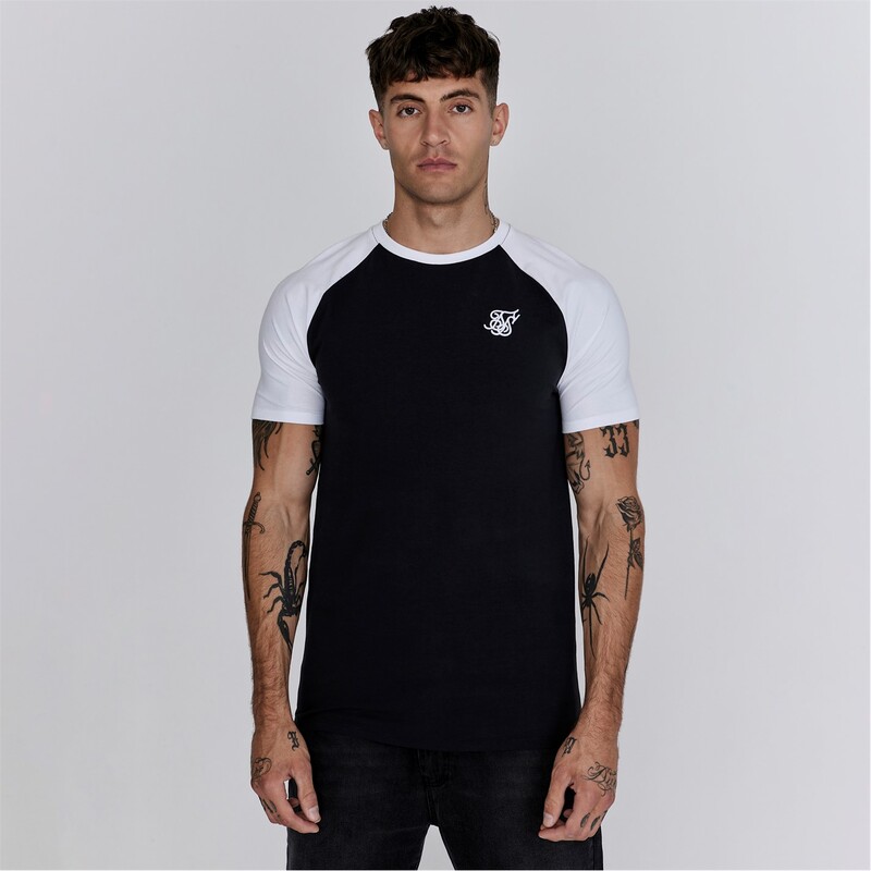シックシルク メンズ トップス Tシャツ SikSilk Raglan T-Shirt Black/White ホワイト
