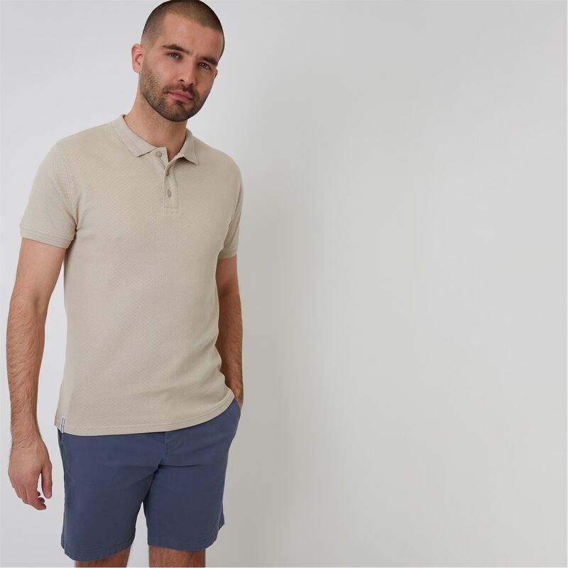 スリードベア メンズ トップス スポーツシャツ 綿織物 Threadbare Textured Cotton Short Sleeve Polo Shirt Stone 石ころ