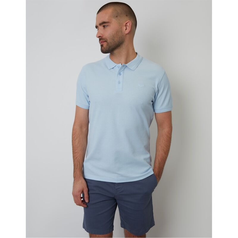 スリードベア メンズ トップス スポーツシャツ 綿織物 Threadbare Cotton Pique Short Sleeve Polo Shirt Light Blue 青み