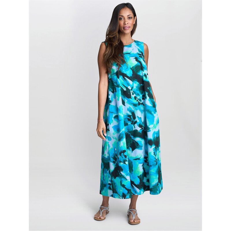 ジーナバッコーニ レディース トップス 衣装 Gina Bacconi RORY Tent Dress BLUE GREEN 青み