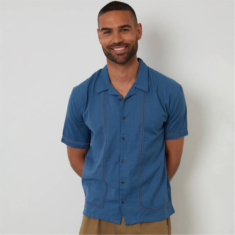 スリードベア メンズ トップス シャツ リラックスフィット レーストリム レース リネン Threadbare Linen Blend Lace Trim Relaxed Fit Shirt Blue ブルー 10,786円