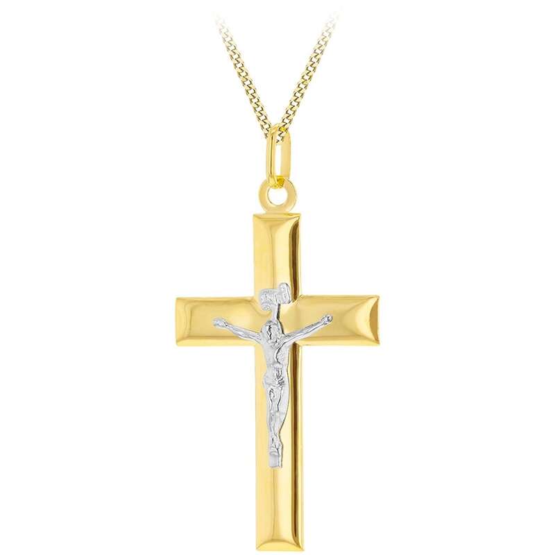 ビー ユー レディース アクセサリー ネックレス・チョーカー・ペンダントトップ レース Be You 9ct Gold Large Crucifix Necklace Yellow And White Gold ホワイト