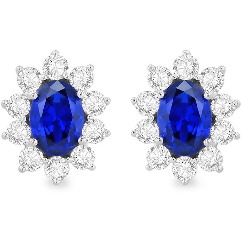 ビー ユー レディース アクセサリー ピアス・イヤリング Be You 9ct Gold Oval Synthetic Sapphire CZ Stud Earrings White Gold ホワイト